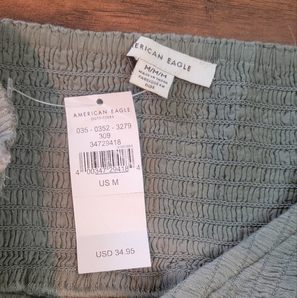 American Eagle Strapless Green Cropped Lace Boho Top NWT Never Worn Size Medium - Picture 3 of 11